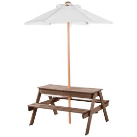 VEVOR Kids Picnic Table with Umbrella, 3-in-1 Sand & Water Table, Outdoor Wooden Table and Bench Set with 2 Trays