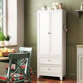 72 Inch White Pantry Cabinet with 2 Drawers, Freestanding Kitchen Storage Cabinet with Adjustable Shelves, Heavy-Duty Organizer for Spices, Dishw (Color: White, Material: Metal)