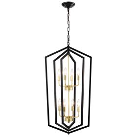 8-Light Lantern Tired Farmhouse Ceiling Hanging Light Black Chandelier Metal Modern Pendant Light Fixtures For Kitchen Island Dining Room Living (Option: Matte Black)